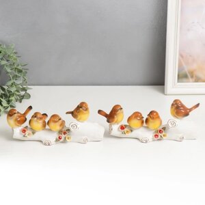Сувенир керамика 'Четыре птички на бревне с цветами'МИКС 11х13х6,5 см