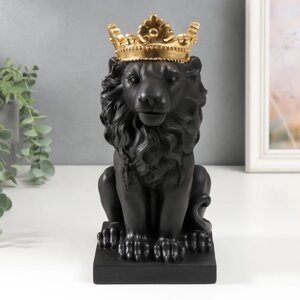 Сувенир полистоун подсвечник 'Чёрный лев в золотой короне' 24,5х14х11,5 см