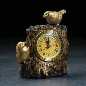 Часы настольные каминные 'Две птички', 14 х 9 х 20 см, золото