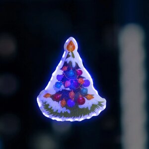 Светодиодная игрушка на липучке 'Новогодняя ёлка' 8.5 x 10 см, батарейки LR44х3, свечение мульти
