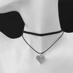 Чокер 'Двойной' с нитью, сердце графика, цвет бело-чёрный в серебре, L40 см