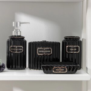 Набор аксессуаров для ванной комнаты 'Классика', 4 предмета (дозатор 350 мл, мыльница, 2 стакана), цвет чёрный