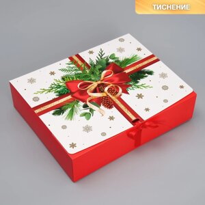 Коробка подарочная 'Красный бант, тиснение ', 31 х 24,5 х 8 см