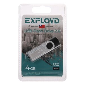 Флешка Exployd 530, 4 Гб, USB2.0, чт до 70 Мб/с, зап до 20 Мб/с, черная