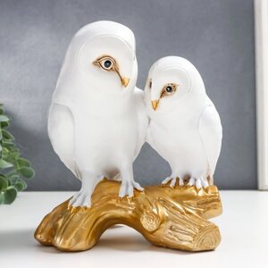 Сувенир полистоун 'Белые совы на золотой коряге' 19х12х16 см