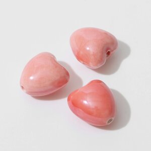 Бусина керамическая 'Сердце' 12 мм, (набор 3 шт.), цвет розовый