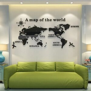 Наклейки интерьерные 'Карта мира', зеркальные, декор на стену, панно 105 х 230 см