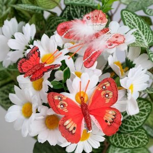 Бабочки для декора и флористики, на прищепке, пластиковые, красные, микс, 5 см и 8 см (комплект из 10 шт.)