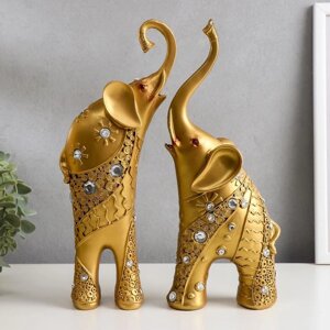 Сувенир полистоун 'Золотые слоны со стразами' стразы с 2-х сторон набор 2 шт 30х20,5х6,2 см