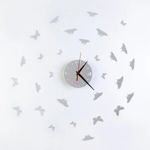 Часы-наклейка, серия DIY, 'Бабочки', плавный ход, d-15 см, 20.5 х 20.5 см, 1 АА,