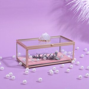 Органайзер для хранения 'Кристалл', с крышкой, стеклянный, 1 секция, 14,5 x 9 x 8 см, цвет прозрачный/медный/розовый