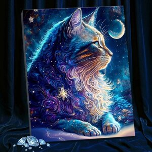 Картина по номерам с кристаллами из хрусталя, 40 x 50 см' Космический кот' 22 цвета