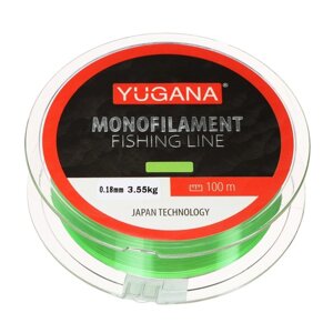 Леска монофильная YUGANA, диаметр 0.18 мм, тест 3.55 кг, 100 м, зелёная