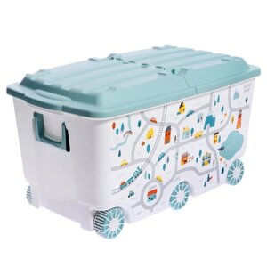 Ящик для игрушек на колесах 'Путешествие', с декором, 685 x 395 x 385 мм, цвет светло-голубой
