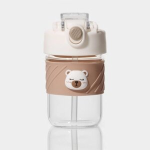 Бутылка для воды стеклянная, с крышкой и трубочкой 'Бьорн', 400 мл, цвет бежевый