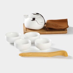 Набор для чайной церемонии керамический 'Тясицу', 8 предметов 4 пиалы 50 мл, чайник 120 мл, салфетка, щипцы, подставка,