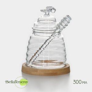 Баночка стеклянная для мёда и варенья с ложкой BellaTenero 'Эко. Пчёлка', 300 мл, 10x12,5 см