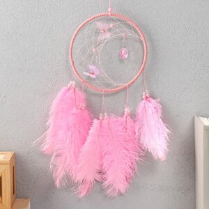 Ловец снов 'Бабочки и страусиные перья' розовый d15 см 50х15 см