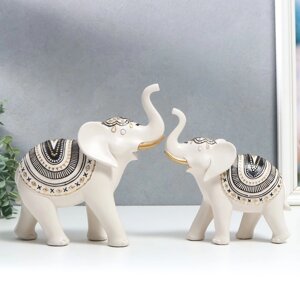 Сувенир полистоун 'Индийские белые слоны с узором на попоне' н-р 2шт 18х7х17 21,5х8,5х21 см 735554