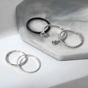 Кольцо набор 5 штук 'Идеальные пальчики' утончённость, цвет белый в чёрно-серебряном металле