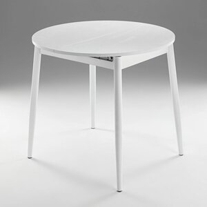 Стол раздвижной круглый 'Орион мини', 800/1110х800х750, ноги металл белый/Белый
