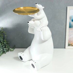 Сувенир полистоун подставка 'Белый медвежонок на шее у папы' d26 см 70х37х33 см