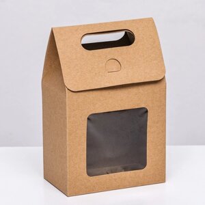 Коробка-пакет с окном, крафт, 15 х 10 х 6 см (комплект из 5 шт.)