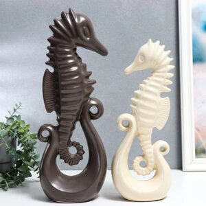 Сувенир керамика 'Морские коньки' матовый шоколад и сливки набор 2 шт 38,5х8,5х13,5 см