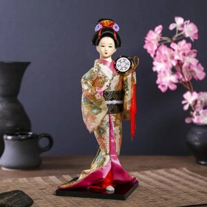 Кукла коллекционная 'Гейша в шелковом кимоно с барабаном' 22,5 см