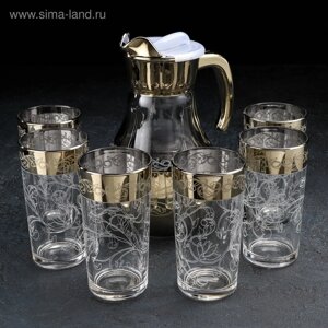 Набор питьевой 'Флора', 7 предметов кувшин 1 л, стакан 230 мл, с гравировкой и напылением, 6 шт, микс