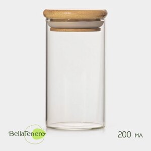 Банка стеклянная для сыпучих продуктов с бамбуковой крышкой BellaTenero 'Эко', 200 мл, 5,5x10,5 см