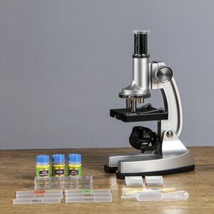 Микроскоп 'Исследование', кратность увеличения 600х, 300х, 100х, с подсветкой, серебристый