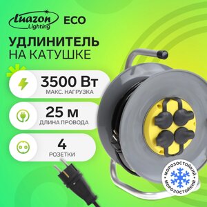 Удлинитель на катушке Luazon Lighting ECO, 4 розетки, 25 м, 16 А, ПВС 3х2.5 мм2, с з/к, IP44