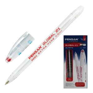 Ручка шариковая масляная Pensan Global-21, узел 0.5 мм, чернила красные (комплект из 12 шт.)