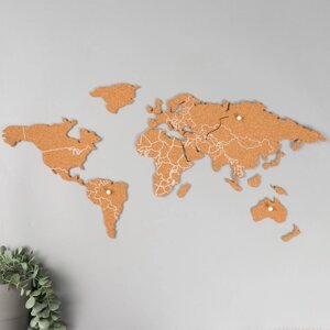 Панно-наклейка настенное пробка 'Карта мира' набор 40х70 см