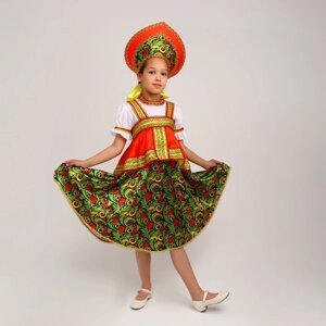 Русский костюм для девочки 'Рябинушка с отлетной кокеткой', р. 38, рост 146 см