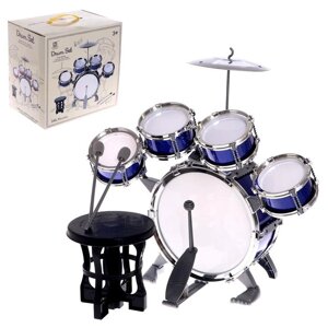 Барабанная установка 'Басист', 5 барабанов, тарелка, палочки, стульчик, педаль, МИКС