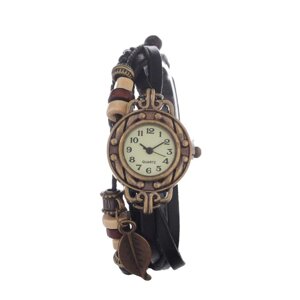 Часы наручные женские 'Элиос', дискретный ход, ремешок 19.5 см, d-1.5 см, черные