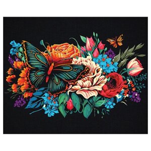 Картина по номерам на черном холсте 'Бабочка на цветах', 40 x 50 см