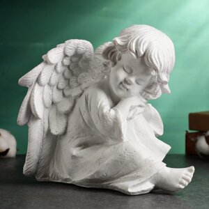 Фигура 'Ангелочек с крыльями сидит' белый, 17х20х25см