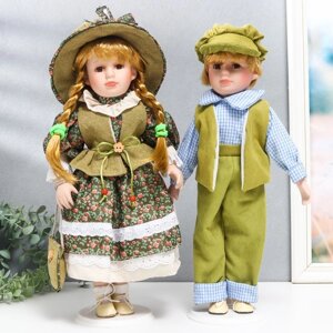 Кукла коллекционная парочка 'Вика и Антон, розочки на зелёном' набор 2 шт 40 см
