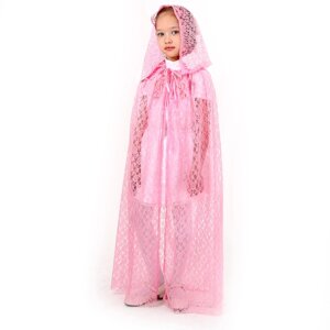 Карнавальный набор принцессы плащ гипюр розовый, корона, длина 85см