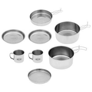 Набор посуды Maclay, походный 2 кружки, 2 миски, сковорода, 2 кастрюли, нержавеющая сталь