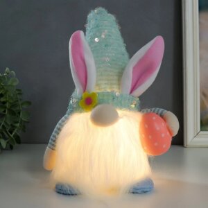 Кукла интерьерная свет 'Гном в колпаке с зайчьими ушами, пайетки' голубой 30х8х8 см