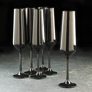 Набор бокалов для шампанского 'Сандра', 200 мл, 6 шт, цвет чёрный