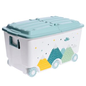 Ящик для игрушек на колесах 'Горы', с декором, 685 x 395 x 385 мм, цвет светло-голубой