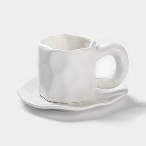 Чайная пара керамическая 'Базальт', 2 предмета кружка 200 мл, блюдце d14,8 см, цвет белый