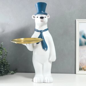 Сувенир полистоун подставка 'Белый медведь в цилиндре и галстуке' d26 см 70х37х40 см