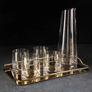 Набор для напитков из стекла Magistro 'Гармония', 6 предметов кувшин 1,1 л, 4 бокала 260 мл, поднос