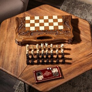 Шахматы-нарды ручной работы 'Универсал', с ручкой, 50х27 см, массив ореха, Армения
